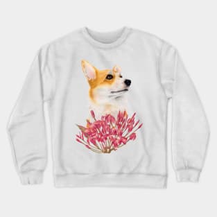 Corgi dog with flowers Crewneck Sweatshirt